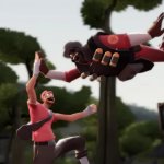 Scout and demoman high fiving