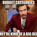 Budget Categories | BUDGET CATEGORIES; THEY'RE KIND OF A BIG DEAL | image tagged in ron burgundy,budget | made w/ Imgflip meme maker