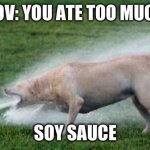It be like that | POV: YOU ATE TOO MUCH; SOY SAUCE | image tagged in thirsty dog,soy sauce,relatable,relatable memes | made w/ Imgflip meme maker
