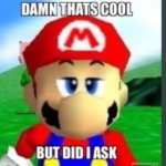 Damn that's cool, but did I ask? | image tagged in damn that's cool but did i ask,mario,super mario,cool | made w/ Imgflip meme maker