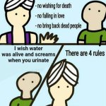 4 rules | I wish water was alive and screams when you urinate | image tagged in 3 rules | made w/ Imgflip meme maker