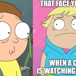Morty and Lotta staring contest meme