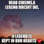 I love you cheems | DEAR CHEEMS,A LEGEND DOESNT DIE, A LEGEND IS KEPT IN OUR HEARTS❤️ | image tagged in cheems,died,meme,cheems died | made w/ Imgflip meme maker