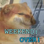 Cheems is not rested yet. | WEEKEND:; OVER! | image tagged in cheems ptsd,weekend,tired,current mood | made w/ Imgflip meme maker