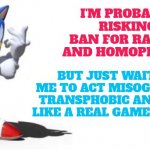 Remember me as a based guy if the worst happens | I'M PROBABLY RISKING BAN FOR RACISM AND HOMOPHOBIA; BUT JUST WAIT FOR ME TO ACT MISOGYNISTIC, TRANSPHOBIC AND MORE LIKE A REAL GAMER WOULD | image tagged in sonic says,based | made w/ Imgflip meme maker