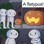 The Pun Kin | What do you get when you cross a duck, a beaver, and a steamroller? A flatypus! | image tagged in the pun kin | made w/ Imgflip meme maker