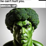 isnt real he cant hurt you | BROCCOLI GUY; REAL; BROCCOLI GUY | image tagged in isnt real he cant hurt you | made w/ Imgflip meme maker