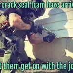 Crack team | The crack seal team have arrived, let them get on with the job. | image tagged in crack team,seals have arrived,get on with the job,fun | made w/ Imgflip meme maker
