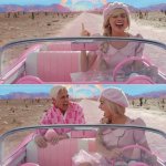 Barbie and Ken in a car