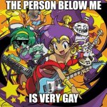 HE HE HE HA | THE PERSON BELOW ME; IS VERY GAY | image tagged in rockin' out with shantae | made w/ Imgflip meme maker