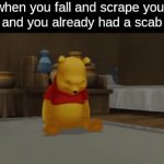 it hurts so badly | when you fall and scrape your knee and you already had a scab on it: | image tagged in gifs,meme,relatable | made w/ Imgflip video-to-gif maker