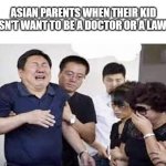 asian parents crying | ASIAN PARENTS WHEN THEIR KID DOESN'T WANT TO BE A DOCTOR OR A LAWYER: | image tagged in asian parents crying,memes | made w/ Imgflip meme maker