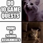 Error  Submitted G | DOING 10 SCHOOL ASSIGNMENTS; DO 10 GAME QUESTS | image tagged in gifs,meowbahh | made w/ Imgflip video-to-gif maker
