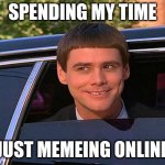 cool and stupid | SPENDING MY TIME; JUST MEMEING ONLINE | image tagged in cool and stupid | made w/ Imgflip meme maker