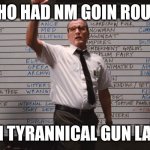 Cabin the the woods | WHO HAD NM GOIN ROUGE; WITH TYRANNICAL GUN LAWS? | image tagged in cabin the the woods | made w/ Imgflip meme maker
