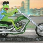 Kermit on motorcycle