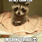 Racoon | DAWG LOOK AT MY LAWYER; IM GOING TO JAIL💀 | image tagged in racoon | made w/ Imgflip meme maker