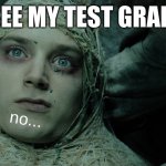It happened once... | I SEE MY TEST GRADE:; no... | image tagged in frodo lotr,funny,relatable,meme | made w/ Imgflip meme maker