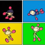 Bomberman Bros with their background colors