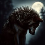 Sad Wolf Under Full Moon