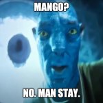 Staring Avatar Guy | MANGO? NO. MAN STAY. | image tagged in staring avatar guy | made w/ Imgflip meme maker