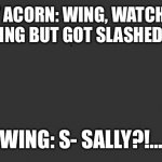 Sally’s Sacrifice | SALLY ACORN: WING, WATCH OUT! *SAVES WING BUT GOT SLASHED BY SARK*; WING: S- SALLY?!… | image tagged in void | made w/ Imgflip meme maker