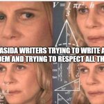 Qasida writers | QASIDA WRITERS TRYING TO WRITE A GREAT POEM AND TRYING TO RESPECT ALL THE RULES | image tagged in qasida writers | made w/ Imgflip meme maker