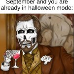 i'm excited for spooktober :) | When it's still September and you are already in halloween mode: | image tagged in skeleton leo,dive,laughing leo | made w/ Imgflip meme maker