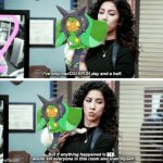 Ogerpon is precious | OGERPON; HER | image tagged in i've only had arlo for a day and a half,pokemon | made w/ Imgflip meme maker