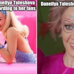 Daneliya is the ugliest Kazakh girl in the world | How does Daneliya Tuleshova look like according to her fans; Daneliya Tuleshova in reality | image tagged in barbie vs weird barbie,memes,daneliya tuleshova sucks,kazakhstan,singer | made w/ Imgflip meme maker