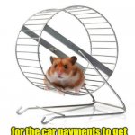 Hamster Wheel | The human version of a hamster wheel is when you go to work to make enough money; for the car payments to get you back to work the next day. | image tagged in hamster wheel | made w/ Imgflip meme maker