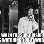 When the supervisor is watching you at work | WHEN THE SUPERVISOR IS WATCHING YOU AT WORK | image tagged in michael myers stalker,work,supervisor,watching | made w/ Imgflip meme maker