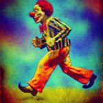 Evil clown chasing someone