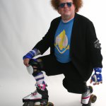 Dr. Steve Brule wearing a pair of roller skates