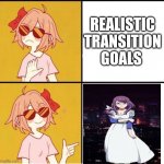 Transition goals- Tokyo Ghoul meme | REALISTIC TRANSITION GOALS | image tagged in sayori drake | made w/ Imgflip meme maker