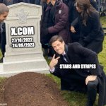 Icarus XXI | X.COM; 27/10/2022 - 24/09/2023; STARS AND STRIPES | image tagged in rest in peace,elon musk buying twitter,2023 | made w/ Imgflip meme maker