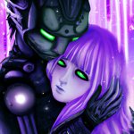 Alien hugging an Anime girl