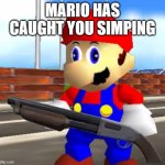 SMG4 Shotgun Mario | MARIO HAS CAUGHT YOU SIMPING | image tagged in smg4 shotgun mario | made w/ Imgflip meme maker