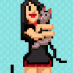 Tall woman with a cat in her arms template