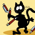 Black cat stealing pens