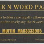 I have one | MUFFIN_MAN3333985 | image tagged in n word pass | made w/ Imgflip meme maker