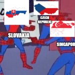 BroI have been doing this for a month already..First it was 2, then 3, and so on | CZECH REPUBLIC; U.A.E; SLOVAKIA; SINGAPORE; SOMALILAND | image tagged in 5 spidermans | made w/ Imgflip meme maker