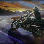 Wolf on motorcycle
