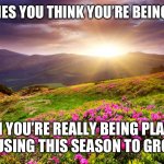 Field of Flowers | SOMETIMES YOU THINK YOU’RE BEING BURIED, WHEN YOU’RE REALLY BEING PLANTED. GOD IS USING THIS SEASON TO GROW YOU. | image tagged in field of flowers | made w/ Imgflip meme maker