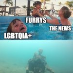 We need to change it's trendy xD | FURRYS; THE NEWS; LGBTQIA+; CISGENDERS HETERO | image tagged in swimming pool kids,funny memes,memes,fun,dark humor,sarcasm | made w/ Imgflip meme maker