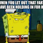 MY FRIENDS MADE MEEE | WHEN YOU LET OUT THAT FART  OUT HAVE BEEN HOLDING IN FOR HOURS | image tagged in memes,don't you squidward,lol | made w/ Imgflip meme maker
