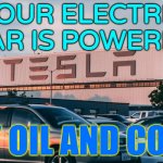 Your Electric Car Is Powered By Oil And Coal | YOUR ELECTRIC CAR IS POWERED; BY OIL AND COAL | image tagged in cars parked in front of company building,tesla,elon musk,cars,electric car,electric cars | made w/ Imgflip meme maker