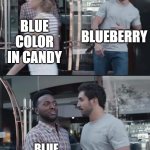 wtf | BLUEBERRY; BLUE COLOR IN CANDY; BLUE RASPBERRY | image tagged in black guy stopping,memes,funny,relatable,candy,spooky month | made w/ Imgflip meme maker