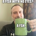 dad jokes | WHAT DO YOU CALL A FISH WITH NO EYES? A FSH. | image tagged in dad jokes | made w/ Imgflip meme maker
