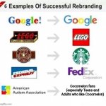 Cocomelon fans are autistic af | Cocomelon fans (especially Teens and Adults who like Cocomelon) | image tagged in examples of successful rebrandings,funny,cocomelon,cringe,autism | made w/ Imgflip meme maker